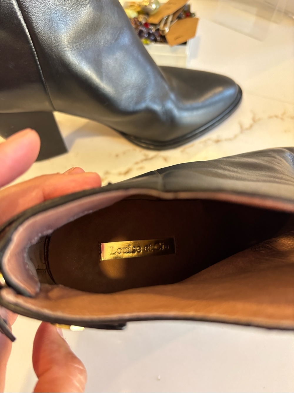 Louise et Cie Black Leather Ankle Booties with Gold Accent - Picture 2 of 3